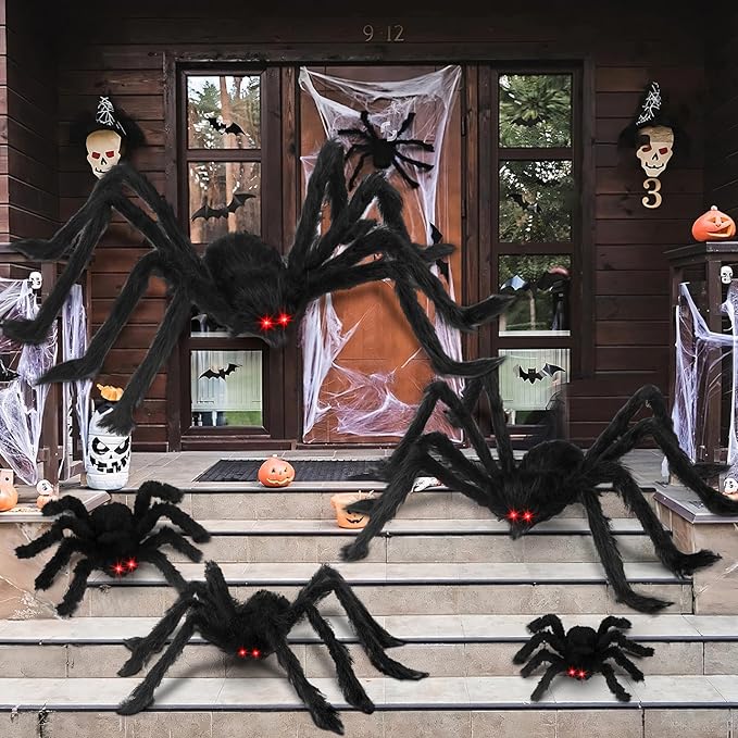 Halloween Giant Spider Decorations: 35/49/79 Inches Large Fake Scary Hairy - 3PCS Huge Plush Toy Props for Indoor Outdoor Creepy Lawn Garden Decor Black