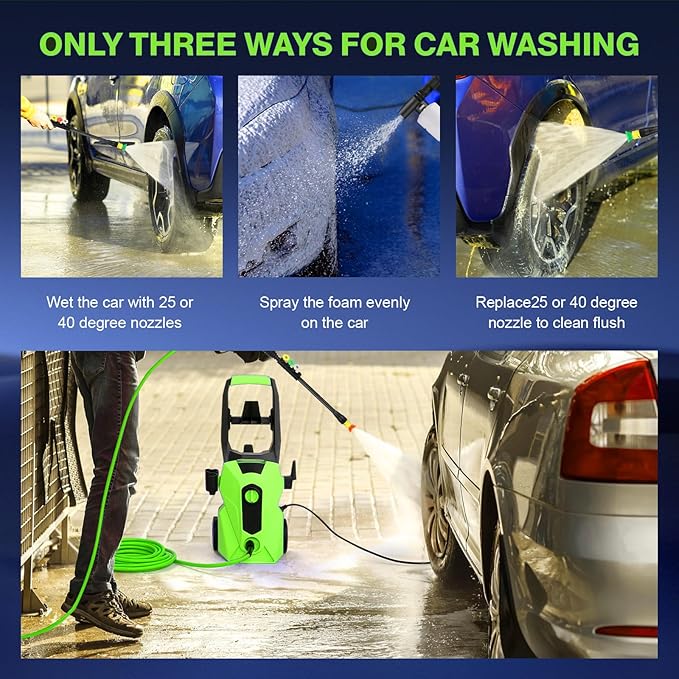 5000PSI Pressure Cleaner, 2025 New Power Cleaner with 33FT Flexible Extension Pressure Cleaner Hose Reel, 4 Nozzles, Professional Power Cleaners for Home/Car(Green)