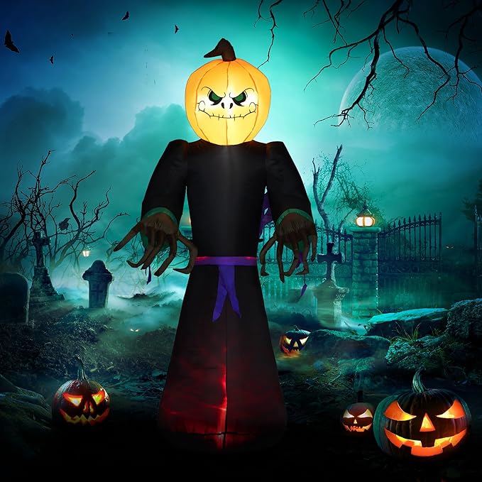 7ft Inflatable Halloween Decoration Reaper Ghost Pumpkin, Waterproof Outdoor Decorations, Blow Up LED Yard Decor for Garden, Lawn, Party, Holiday