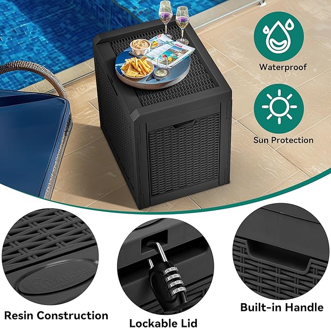 YITAHOME 32 Gallon Deck Box, Resin Storage with Lockable Lid & Side Handles, Indoor Outdoor Small Container for Patio Cushion, Garden Pool Accessories, Backyard Furniture, Water Resistant