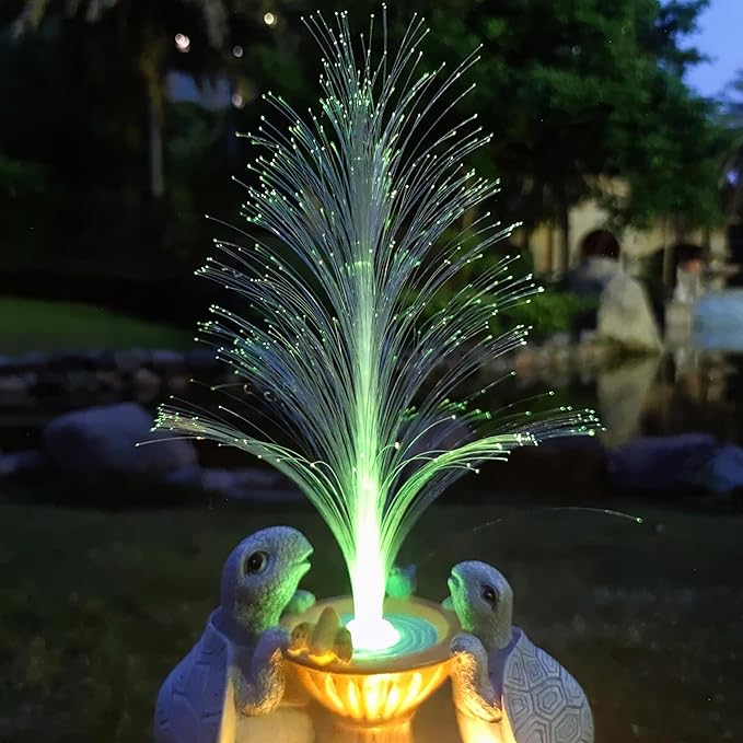 Solar Turtle Garden Statues with LED Lights, Resin Turtles Figurine Outdoor Decorations Colour Changing Optical Fiber Solar Light, Outside Art Decor for Lawn,Yard, Unique Housewarming Gifts