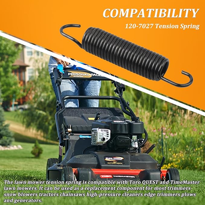 120-7027 Tension Spring, Fits for Toro Timemaster&Quest Lawn Mower Series 20199 20200 21199HD 21200 22200 22205 TE 22210 74670 74675 74680 74781 74784 74798, Replacing Commercial ECS180CKA30000