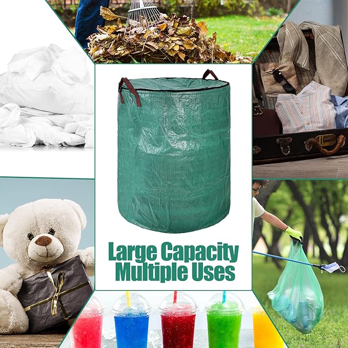 Kingdder 2 Pack 132 Gallon Reusable Yard Waste Bags with Lid and Handle Collapsible Extra Large Lawn Bag Holder Heavy Duty Leaf Bins Garden Container for Garbage Outdoor Clean Up Debris Leaves Grass