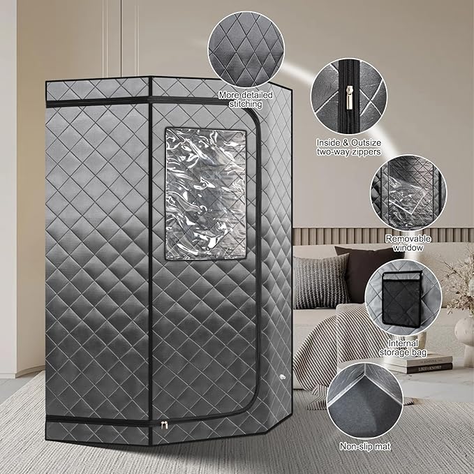 Smartmak Portable Steam Sauna, Full Body Sauna Tent for Home, Personal Home Sauna Box, with 4L & 1500W Steamer, Remote Control, Upgraded Folding Chair