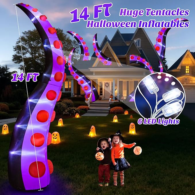 Danxilu 14 FT Huge Halloween Inflatables Octopus Tentacles Decorations Outdoor Built-in LED Lights Scary Giant Inflatable Octopus Arms Halloween Blow Ups for Yard Holiday Party Decor Lawn Outside