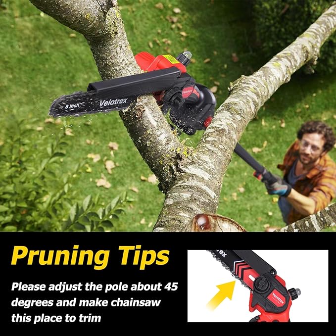 2-IN-1 Cordless Pole Saw and Mini Chainsaw, 8 Inch Brushless Electric Pole Saws for Tree Trimming, Auto Oiling,15ft Max Extension Pole Chainsaw with 2 * 2000mAh Batteries for Branch Cutting