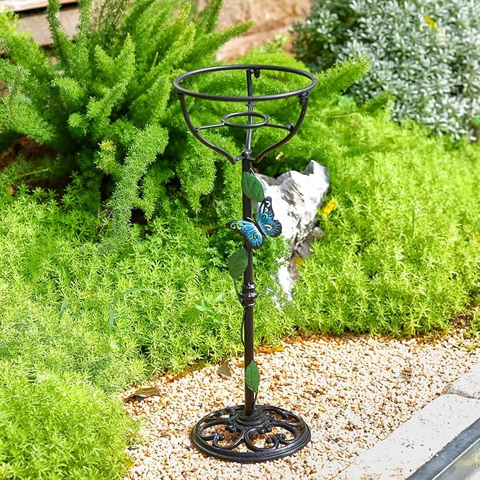 Cast Iron Gazing Globe Stand, 24.5" Gazing Ball Stand for 10-12 Inches Garden Gazing Globes, Metal Display Gazing Ball Holder for Indoor Outdoor, Easy Assembly, Black