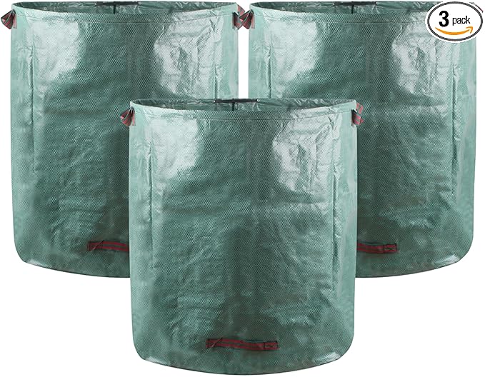 3-Pack 72 Gallons Heavy Duty Reusable Garden Bags with 2 Reinforced Handles & Gloves, Tear-Resistant Leaf Collection Bags for Yard Waste, Lawn Debris, Camping