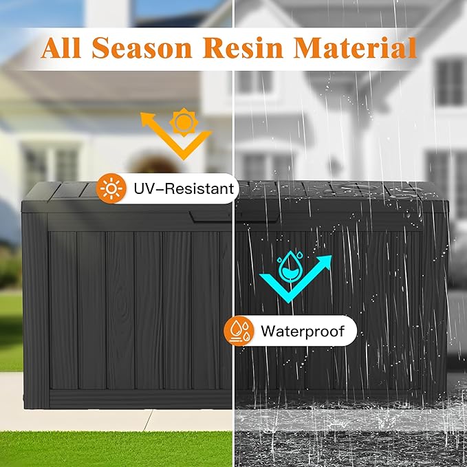 Outdoor Storage Box, Deck Box Waterproof 72 Gallon, Resin Outside Storage, Storage Bin for Package Delivery, Patio Furniture Cushion, Pool Accessories, Weatherproof and UV Resistant, Black