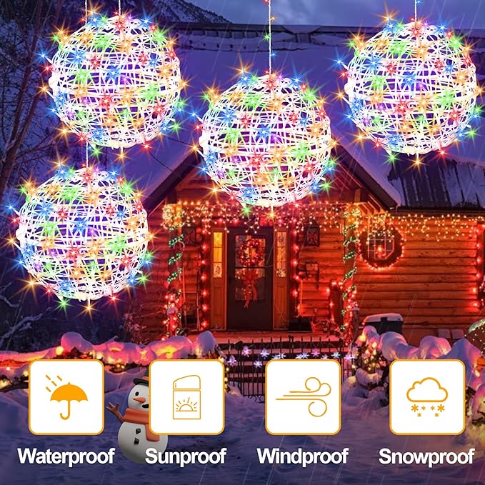 Christmas String Lights Outdoors,4 Pack 15.74" Sphere Lights,Ball Tree Garden Globe Lights for Home, Party, Christmas, Porch Patio,Wedding, Garden,Tree Decoration with Plug