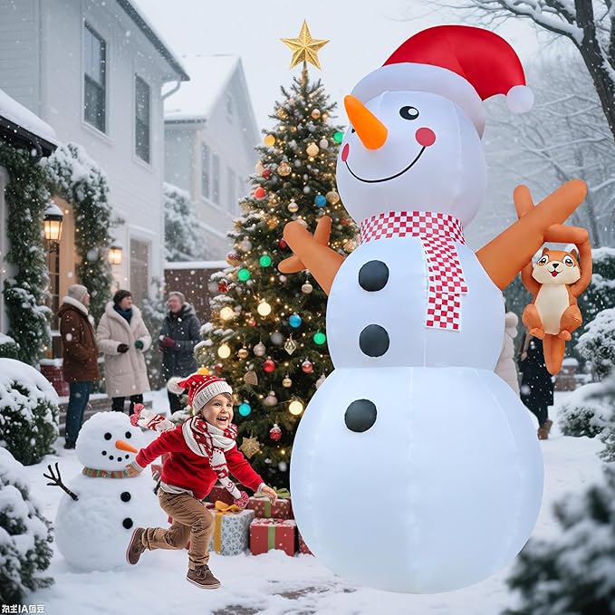 12ft Christmas Inflatable Yard Decor Build-in LED Outdoor Blow up Christmas Decorations for Yard/Lawn/Garden (12ft Snowman)