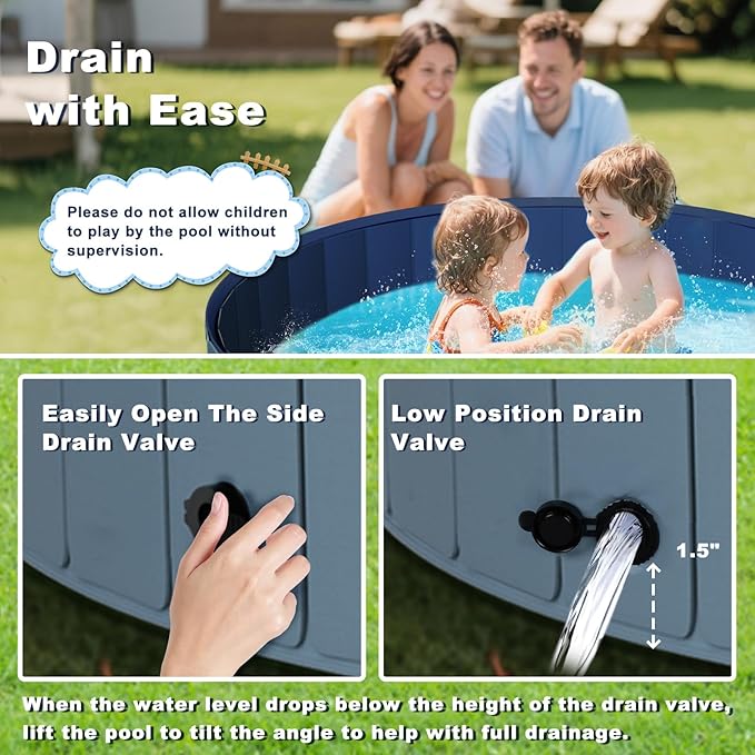 UCCY Foldable Dog Pool for Large Dogs Hard Plastic Kiddie Swimming Pool Non-Slip Portable Dog Bathtubs Collapsible Multi-Use Whelping Box Ball Pit Outdoor Pool for Backyard Duck Pond Grey XL-63"x12"