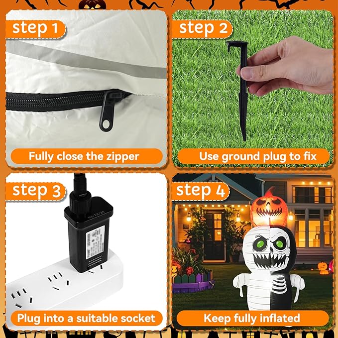 5FT Zombie with Pumpkin On Head, Halloween Outdoor Inflatable Decoration, with LED Lights, Suitable for Outdoor Lawns, Gardens, Terraces and Halloween Parties