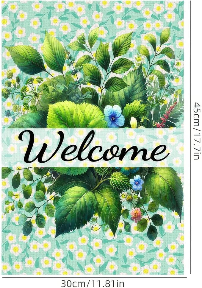Spring Welcome Garden Flag 12x18 Inch Double-Sided Floral Greenery Yard Flags Decoration for Spring Summer Outdoor Decor Eucalyptus Seasonal Farmhouse Yard Outdoor Flag