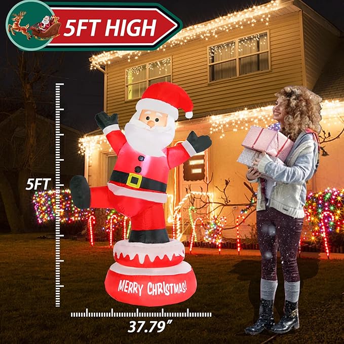 Christmas Inflatables Outdoor Decoration 5 FT High Santa Claus Rotating with LED Lights Christmas Blow Up for Lawn Garden Holiday Party Yard Xmas Decor