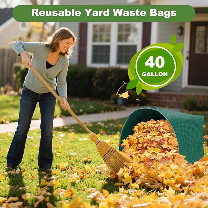 2 Pack 40 Gallon Dustpan Type Lawn Bags Reusable Collapsible Heavy Duty Leaf Bags Yard Waste bags Collecting Leaves Lawn Grass Branches