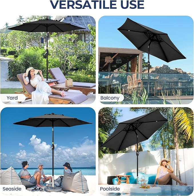 SUNVIVI OUTDOOR Outdoor Patio Umbrella, Patio Umbrella, Market Umbrella, Large Outdoor Umbrella, Metal Pole Umbrella with Push Button Tilt and Crank, Polyester Canopy