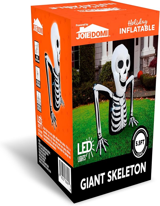 Joiedomi 5.5 FT Long Halloween Inflatables Outdoor Decorations, Skeleton Halloween Decor Blow Up Yard Decorations with LEDs, Inflatable Skeleton Ground Breaker for Outside Lawn Garden Decor