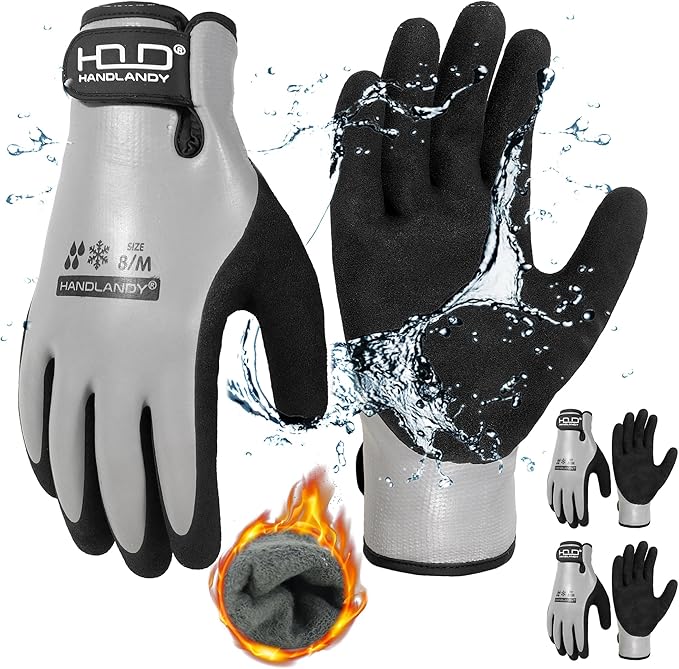HANDLANDY Waterproof Work Gloves for Cold Weather, Insulated Winter Freezer Work Gloves with Grip for Men & Women