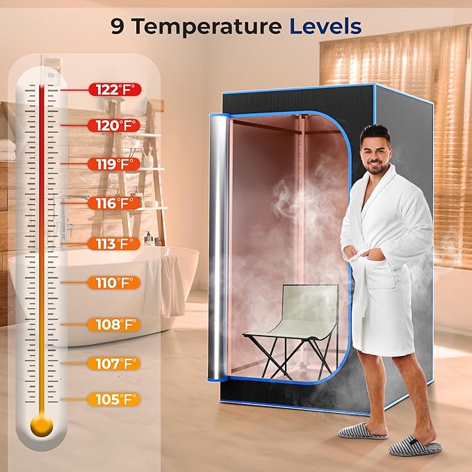 SereneLife Portable Steam Sauna for Home with 4L Steamer, Folding Chair, Remote Control, 9 Heat Levels, Compact Indoor Sauna Tent, Personal Spa, 71" x 35
