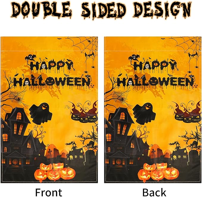 Halloween Holiday Garden Flags 12x18 Inch Vertical Double Sided Pumpkin Lantern Spider Web Ghost Flags for Home Yard Lawn Outdoor Decorations