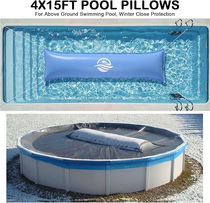 Pool Pillows for Above Ground Pool, Ultra Thick Cold-Resistant Pool Air Pillow for Winterizing 0.4mm PVC Material Pool Cover Air Pillow, 4 x 15 Ft