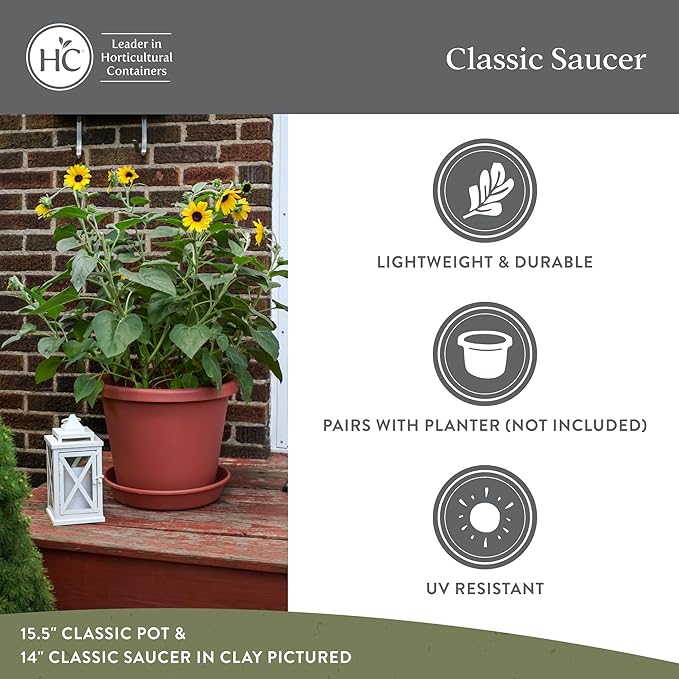 The HC Companies Flower Pot Saucers - Plastic Plant Saucer for Outdoors & Indoors - Traditional Design Plant Pot Trays for Water Drainage - Durable & Stylish Round Plant Tray (6-inch Black)