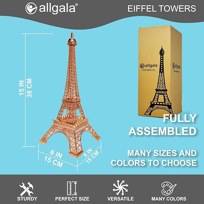 allgala Eiffel Tower Statue Decor Alloy Metal, and Size (15", Rose Gold)