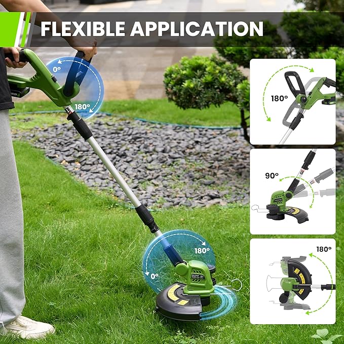 20V Cordless Weed Wacker, 12" Weedeaters on Wheels, 2.0Ah Compatible CURECURE 20V Battery, 8800PRM Powerful Motor, 3-in-1 Versatile Design, Auto Line Feed, 4.6 LBS