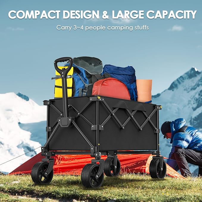 Collapsible Wagon Carts, Foldable Wagon Cart with All Terrain Wheels 330LBS Heavy Duty, Portable Utility Wagon for Grocery Shopping Fishing Garden Sports Beach Wagon Camping Cart