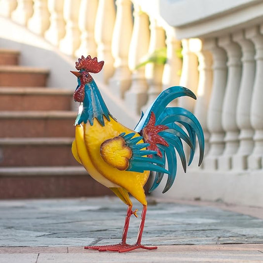 Natelf Rooster Garden Statues Outdoor Decor Metal Chicken Sculpture, Yard Art for Patio, Porch, Backyard-Rustic Farmhouse Decoration Unique Gifts for Mom, Grandma, Garden Lovers