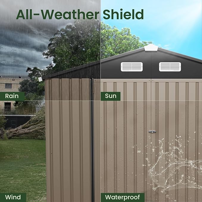 GVDV 8x6 FT Outdoor Metal Storage Shed with Floor, 7.3x5.3 FT Base Durable Garden Shed with Updated Frame Structure for Backyard, Patio, Tool Storage, All-Weather Shelter for Bike, Gardening Tools