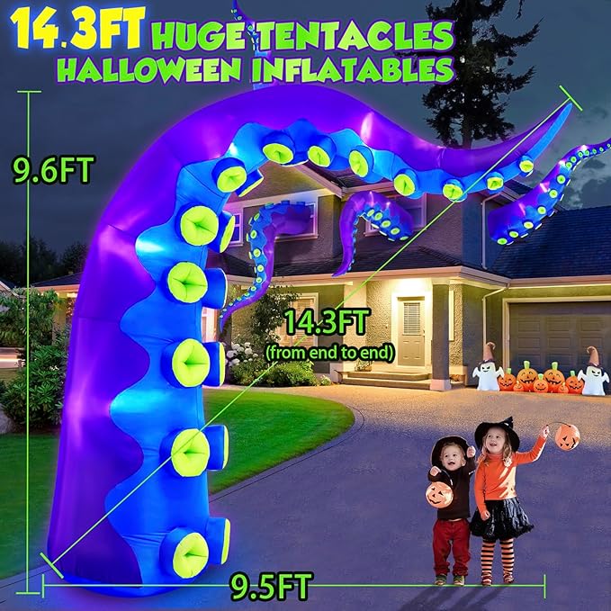 1PCS 14FT Giant Halloween Inflatables Octopus Tentacles, Huge Halloween Decorations Outdoor Build-in LED Lights Vivid Spooky Blow Up Yard Decoration Large Blowups Holiday Lawn Party Yard -Style C