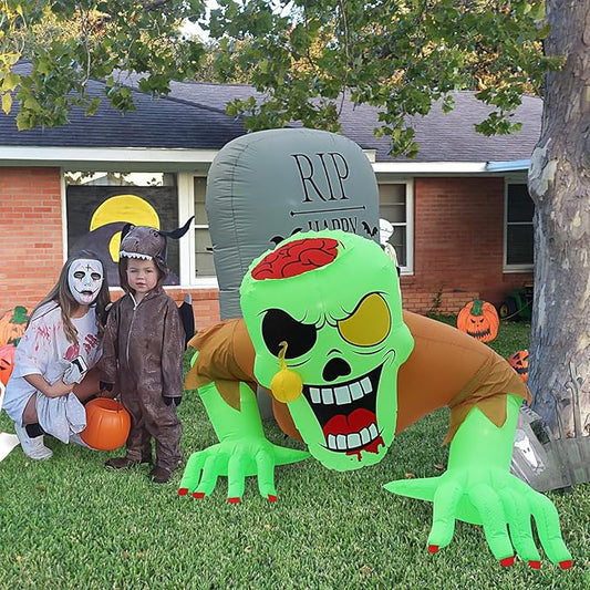 BLOOMWIN Halloween Inflatables Outdoor Decorations - 8Ft x 5Ft Scary Zombie & Tombstone Halloween Inflatable with Built-in LED Lights, Halloween Blow up Yard Decorations for Garden Patio Decor Indoor