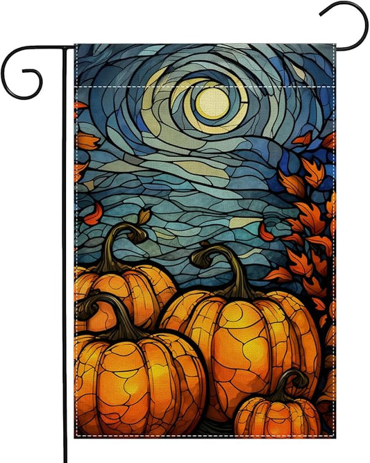 Garden Flags, Garden Flag, Stained Glass Style Pumpkin Maple Leaf Double-Sided Flags for Farmhouse Yard Outdoor Decoration-12 x 18inch (Pumpkin2)