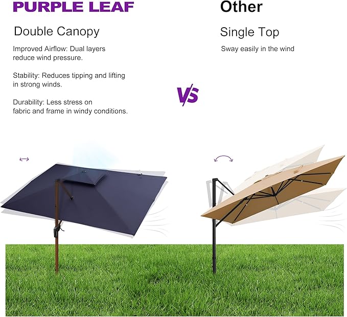 PURPLE LEAF 10ft Patio Umbrella Outdoor Square Umbrellas Large Cantilever Umbrella Windproof Offset Umbrellas Heavy Duty Sun Umbrella for Garden Deck Pool Patio, Navy Blue