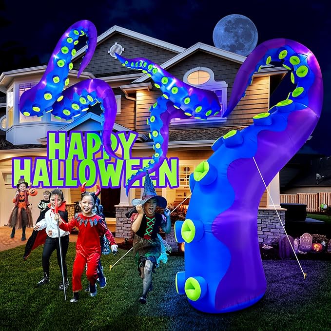 1PCS 14FT Giant Halloween Inflatables Octopus Tentacles, Huge Halloween Decorations Outdoor Build-in LED Lights Vivid Spooky Blow Up Yard Decoration Large Blowups Holiday Lawn Party Yard -Style C