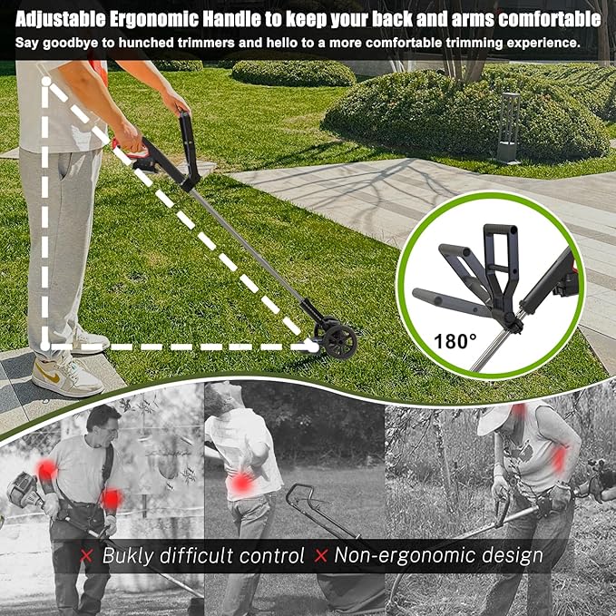 Cordless Weed Wacker Eater Battery Powered, 21V Lightweight Electric Weed Trimmer with 2 Battery Operated & Charger& Wheels & Shears, No-String Grass Trimmer/Brush Cutter/Lawn Edger for Yard Garden