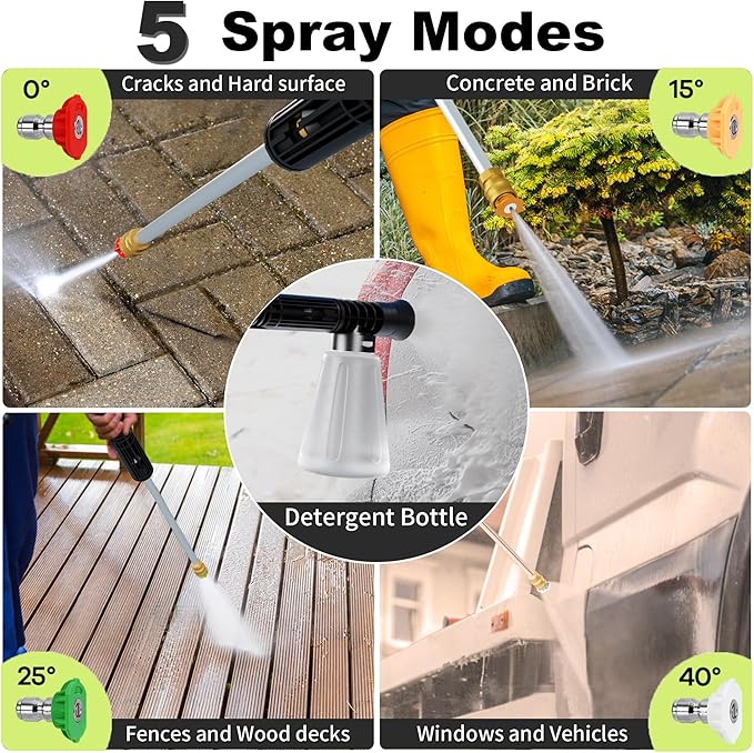 2025Upgraded Pressure Washer 4300PSI with 4 Quick Connect Nozzles, Inlet Hose & Filter& Foam Cannon for Cars/Fences/Driveways/Home Cleaning, Blue