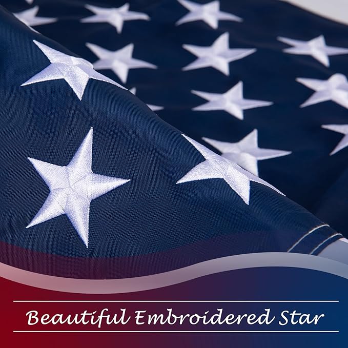 6x10 American Flag for Outside, Heavy Duty Outdoor, All Weather, Embroidered Stars with Brass Grommetss (USA Flag 6X10 FT)