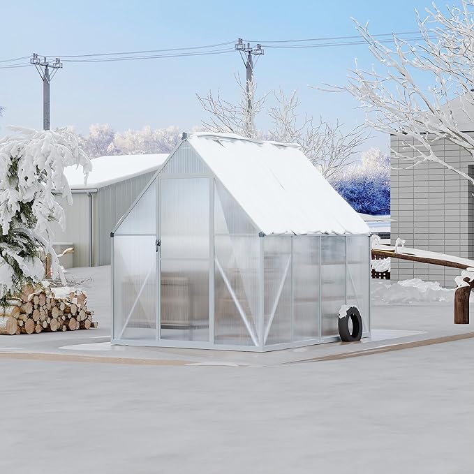 6'X7' Aluminum-Framed Polycarbonate Greenhouse, Heavy Duty Polycarbonate Greenhouse with Quick Setup Structure and Roof Vent, Large Enhanced Aluminum Greenhouses Kit for Outdoors