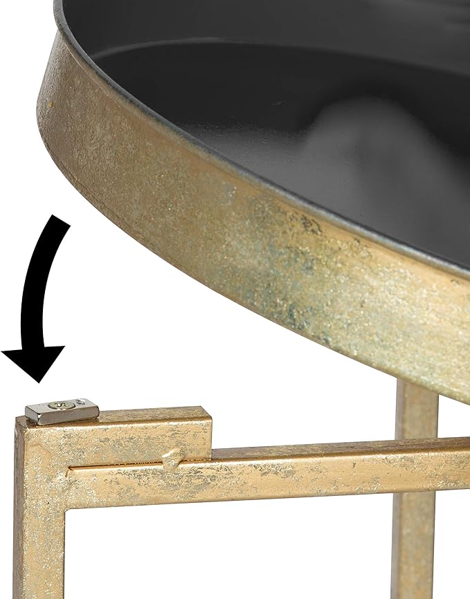 Kate and Laurel Celia Round Metal Foldable Tray Accent Table, Gray with Gold Base