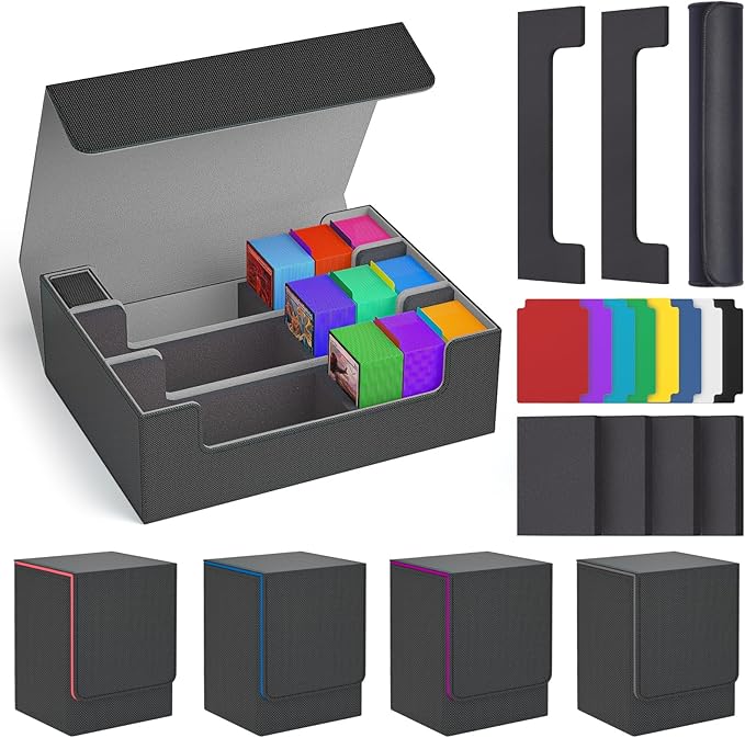 Mtg Deck Box Set, 4000+ PU Leather Strong Magnet Trading Card Storage Box, Card Case Set Include 3-Row Card Box, 4 Commander Deck Case, Playmat, Deck Box for TCG, MTG, CCG, YuGiOh