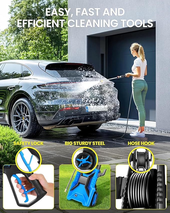 5000PSI Pressure Cleaner 4.0 GPM Adjustable Pressure,4.0 GPM Power Cleaner with Foam Cannon,4 Nozzles,33FT Hose and 500ml Soap Bottle for Home/Cars/Driveways/Patios/Fences(Blue)