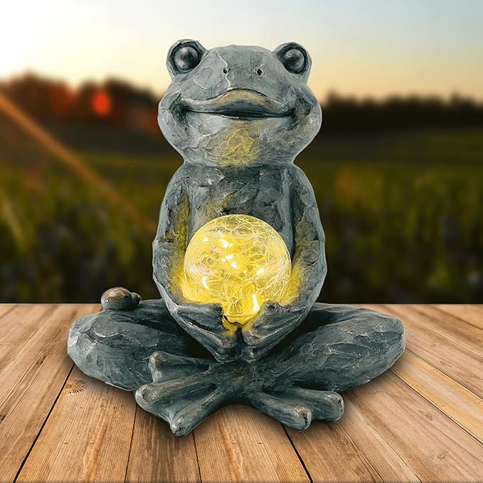 Zen Yoga Frog Garden Statue Ornament, Outdoor Decor, Solar Patio Garden Sculptures & Statues, Gift Ideas for Women