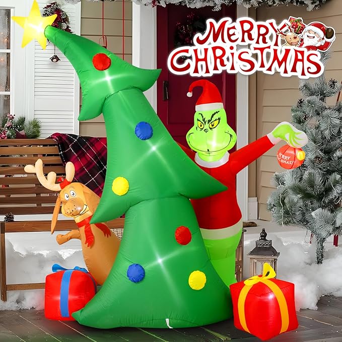 Hioasis 9 FT Christmas Tree Inflatable - Christmas Inflatables Decorations, Dog Inflatables with LED Lights - Blow Up Indoor Outdoor Garden Holiday Yard Decorations