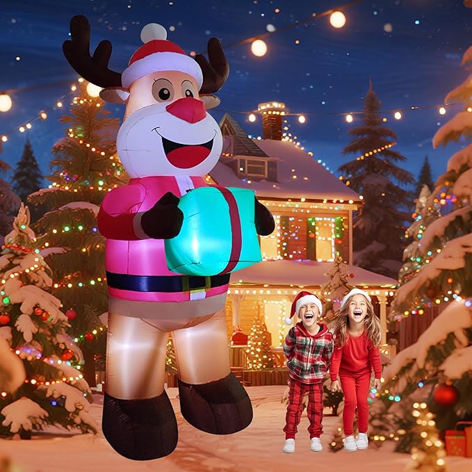 12ft Christmas Inflatable Yard Decor Build-in LED Outdoor Blow up Christmas Decorations for Yard/Lawn/Garden (12ft Reindeer)