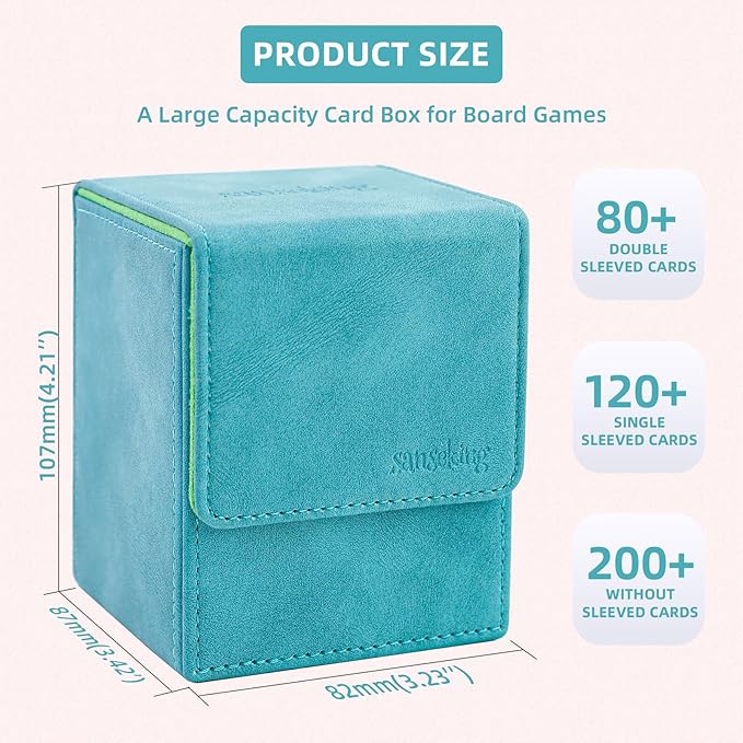Magic Card Deck Box for MTG Single Deck Card Box fits 100+ TCG Sleeved Cards Soft Leather Card Box Top loading Card Boxes Magic Gift for MTG TCG CCG (Vertical,Cyan)