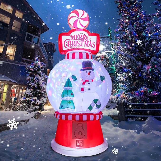 Christmas Inflatables Outdoor Decoration 7.8FT Tall Snowman Tree in Snow Globe with Rotating LED Lights Christmas Blow Up for Lawn Garden Holiday Party Yard Xmas Decor