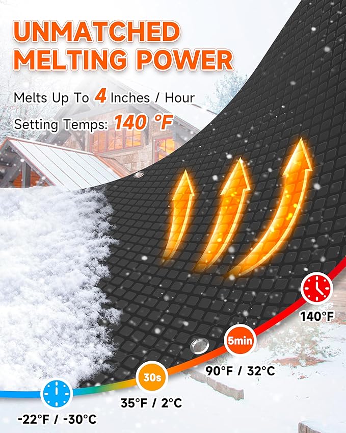 Heated Snow Melting Mat for Stairs, 5 Pack 10" x 30" Heated Outdoor Mats Graphene 2.0 Ice Melting Mat, Connectable Elting Mats for Outdoor Steps, Walkway, Decks